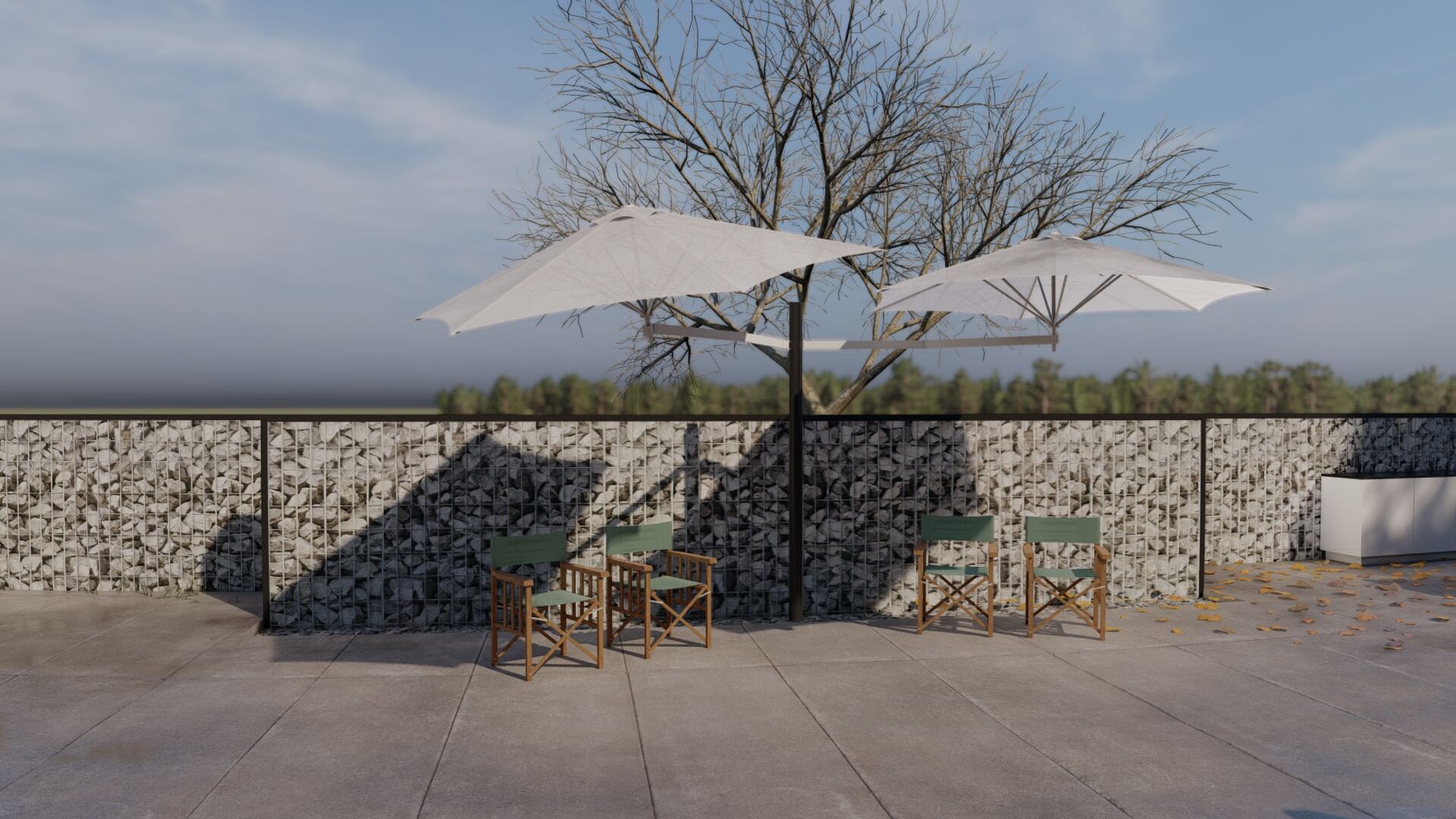 Pool corner detail with gabion cladding