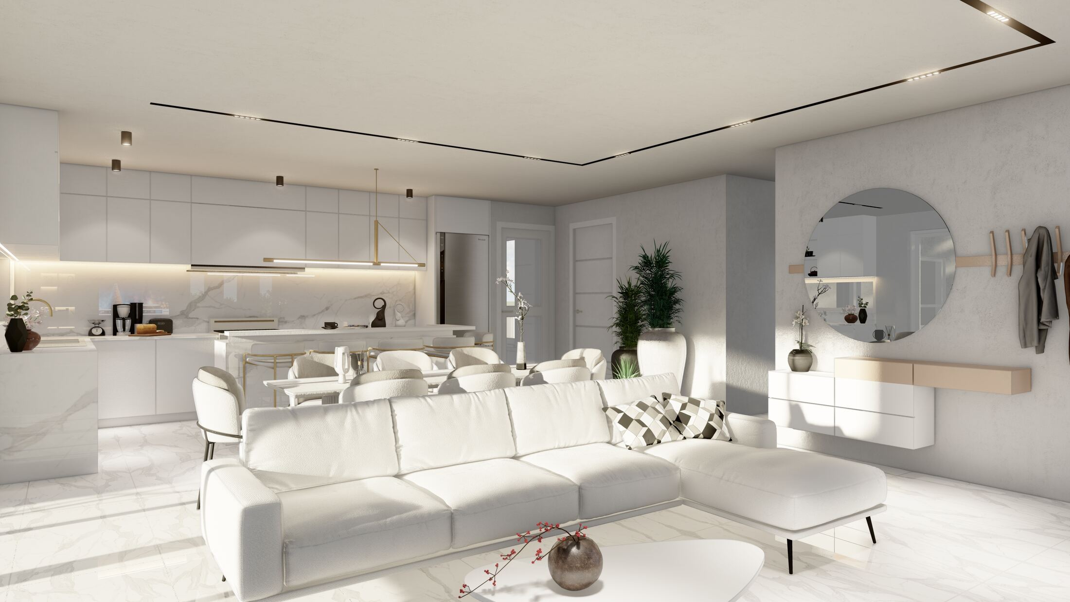Living area, alternate angle toward entry console